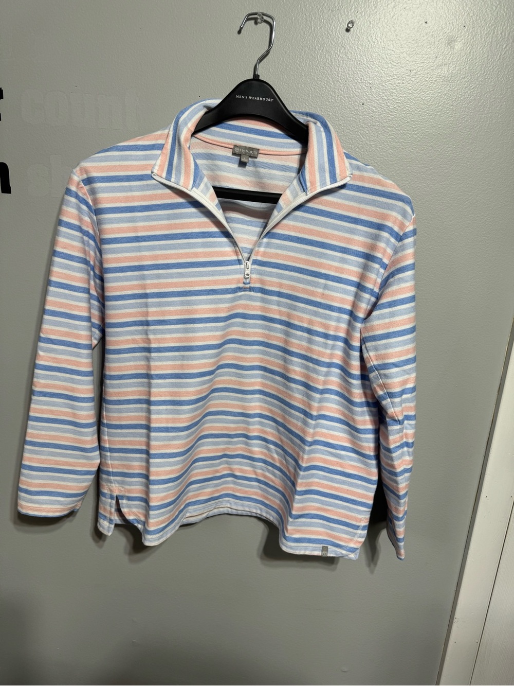 T By Talbots Striped Quarter-Zip Pullover - Blue & Pink